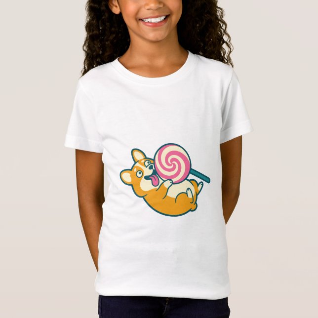 T-Shirt Chien Corgi Drôle avec un Sucette Géant (Devant)
