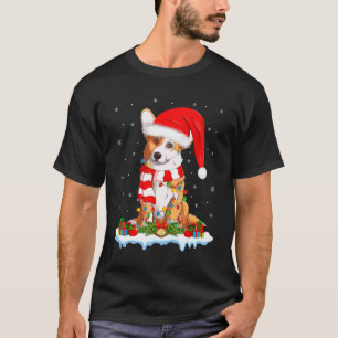 T-shirt Chien Corgi Éclairage de Noël Chapeau de Père Noël