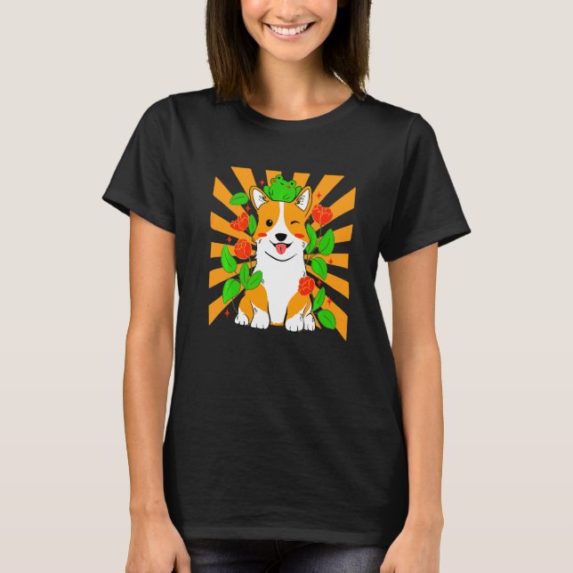 T-shirt Chien Corgi Fleur   (Devant)