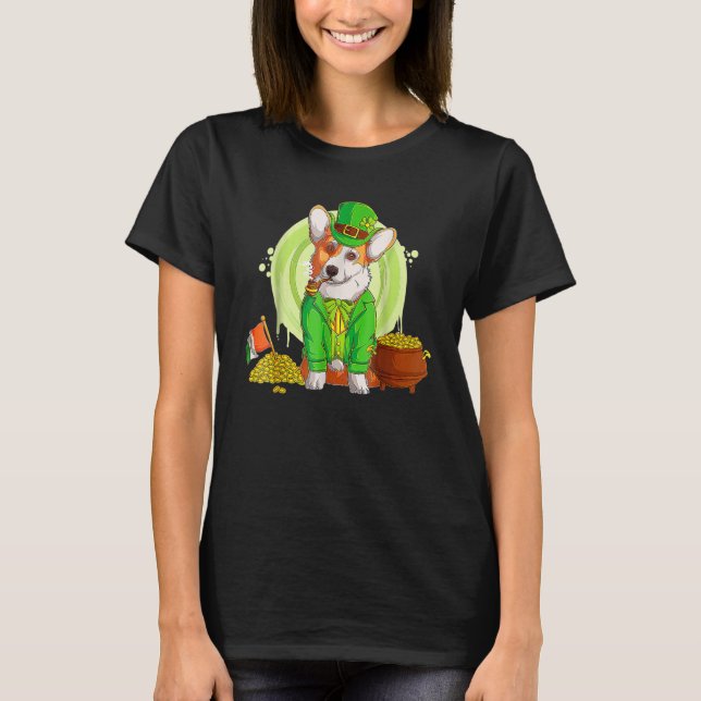 T-shirt Chien Corgi Gallois Chapeau de Leprechaun Drapeau  (Devant)