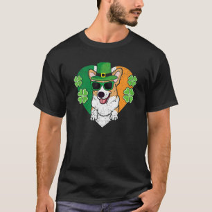 T-shirt Chien Corgi Gallois Chapeau de Leprechaun Drapeau 
