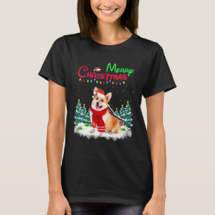 T-shirt Chien Corgi Gallois Chapeau de Père Noël Lumières 