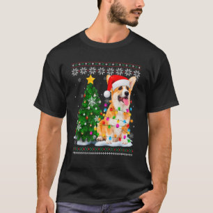 T-shirt Chien Corgi Laid Chapeau de Père Noël Lumière d'Ar