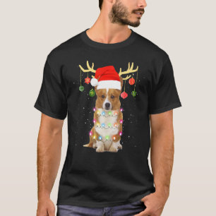 T-shirt Chien Corgi Renne Avec Chapeau De Père Noël Lumièr