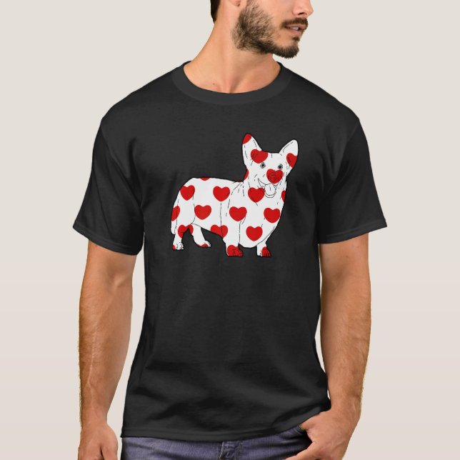 T-shirt Chien Corgi Romantique Avec Impression De Cœurs Ro (Devant)