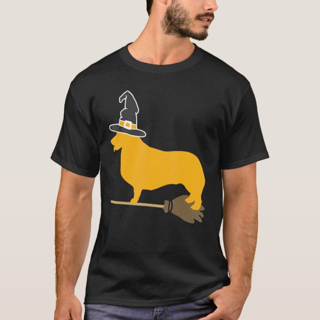 T-shirt Chien Corgi Sorcière d'Halloween (Devant)