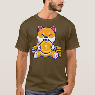 T-shirt Chien Cute Shiba Inu Avec Carton En Or