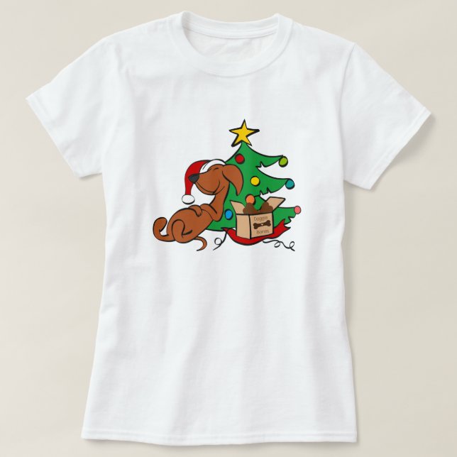 T-Shirt Chien Dachshund Ambiance de Noël (Design devant)