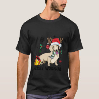T-shirt Chien Dachshund Crème Chapeau de Père Noël Joyeux