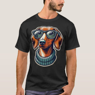 T-shirt Chien Dachsund avec lunettes Style Pop Art