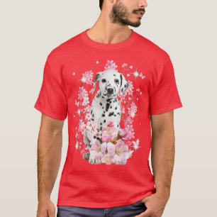 T-shirt Chien dalmate Japonais Fleur de cerisier Sakura Fl