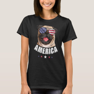 T-shirt Chien d'Amérique 4 juillet Drapeau Américain USA P