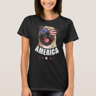 T-shirt Chien d'Amérique 4 juillet Drapeau Américain USA P