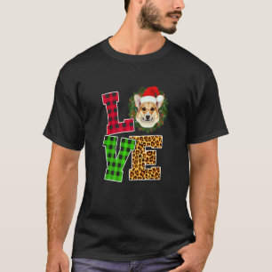 T-shirt Chien d'amour Corgi Chapeau de Père Noël Léopard N