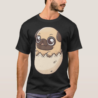 T-shirt Chien dans l'œuf, Pug de Pâques mignon, Chien kawa