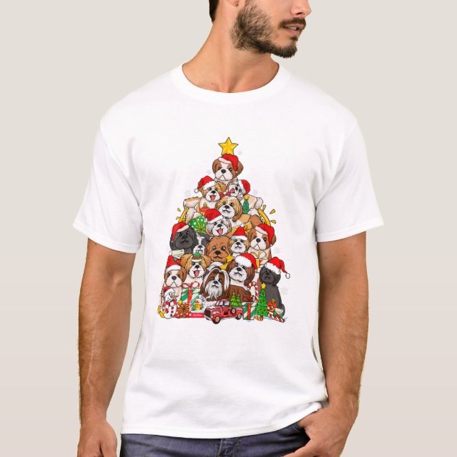 T-shirt Chien d'arbre de Shih Tzu en pyjama (Devant)
