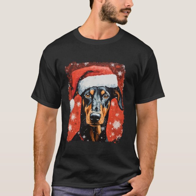 T-shirt Chien d'art populaire Doberman Noël  (Devant)