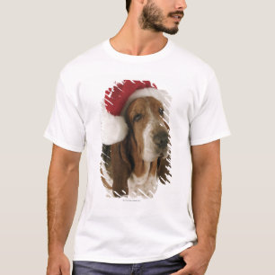 T-shirt Chien de basset dans le casquette de Père Noël