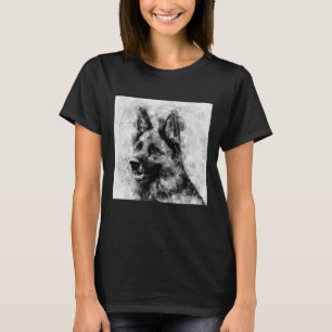 T-shirt Chien de berger allemand Aquarelle noir et blanc 