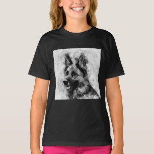 T-shirt Chien de berger allemand Aquarelle noir et blanc