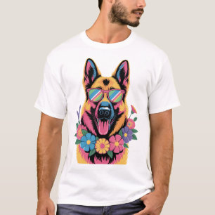 T-shirt Chien de berger allemand cool en nuances néon