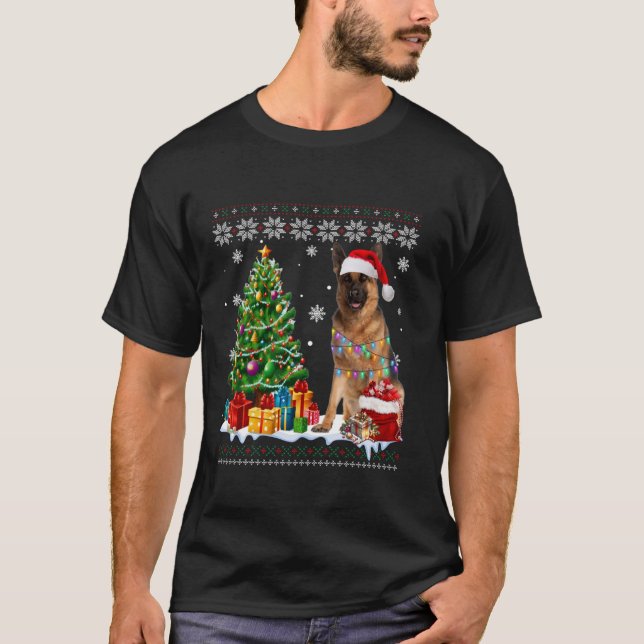 T-shirt Chien de Berger Allemand laid Santa Hat Arbre de N (Devant)
