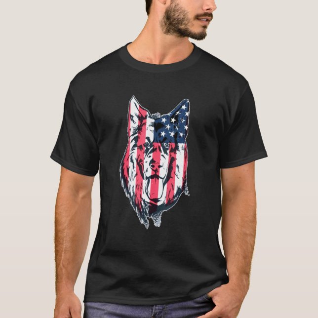 T-shirt Chien de berger allemand patriotique drapeau améri (Devant)