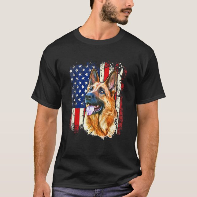 T-shirt Chien de berger allemand patriotique Drapeau améri (Devant)