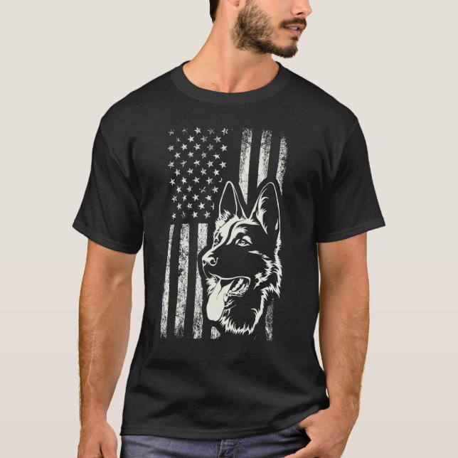 T-shirt Chien de berger allemand patriotique Drapeau améri (Devant)