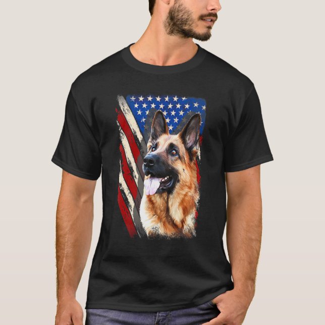 T-shirt Chien de berger allemand patriotique drapeau améri (Devant)
