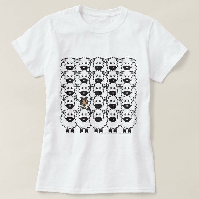 T-shirt Chien de berger de Shetland chez les moutons (Design devant)