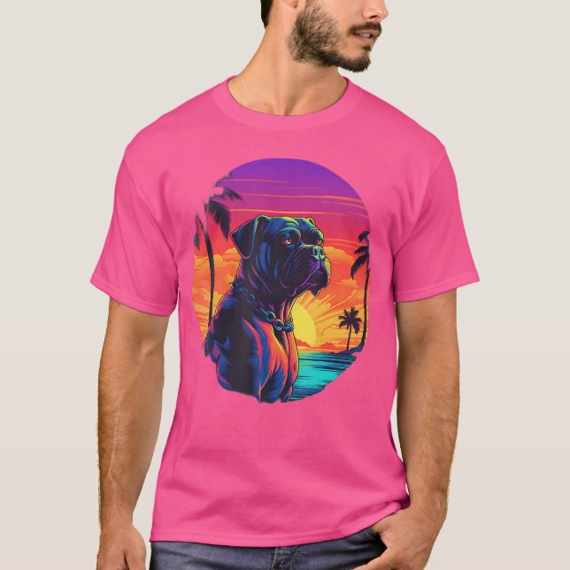 T-shirt Chien de boîte de Sunset rétro (Devant)