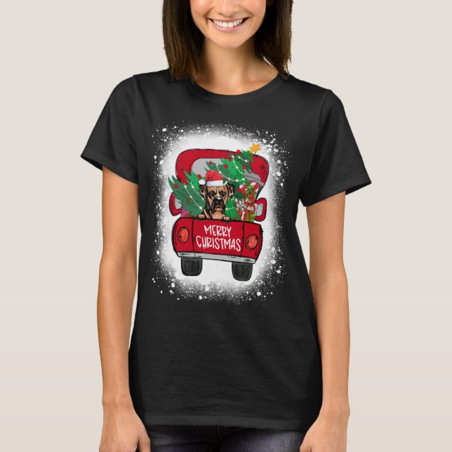 T-shirt Chien de boîte mignon Camion rouge Joyeux Noël Ble (Devant)