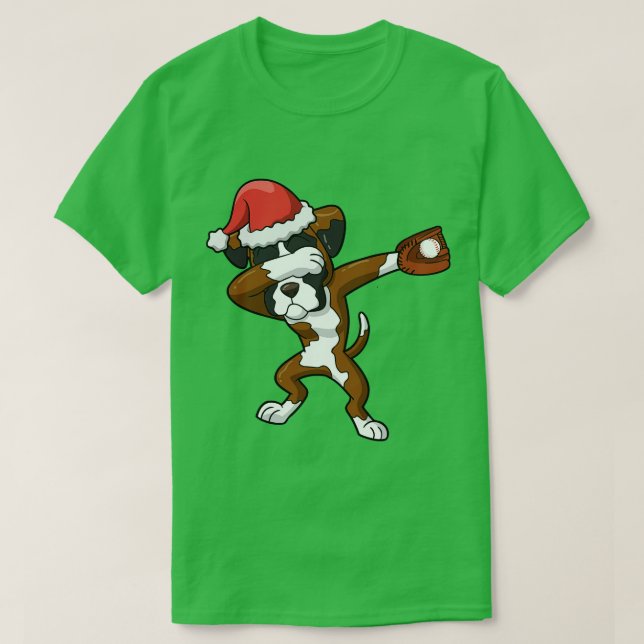 T-shirt Chien de boxe Baseball du Père Noël (Design devant)