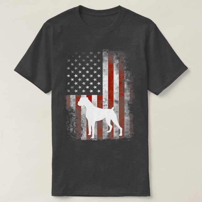 T-shirt Chien De Boxe Blanc Drapeau Américain Patriotique  (Design devant)