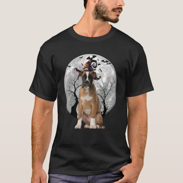 T-shirt Chien De Boxe Et Lune Costume D'Halloween Chien (Devant)