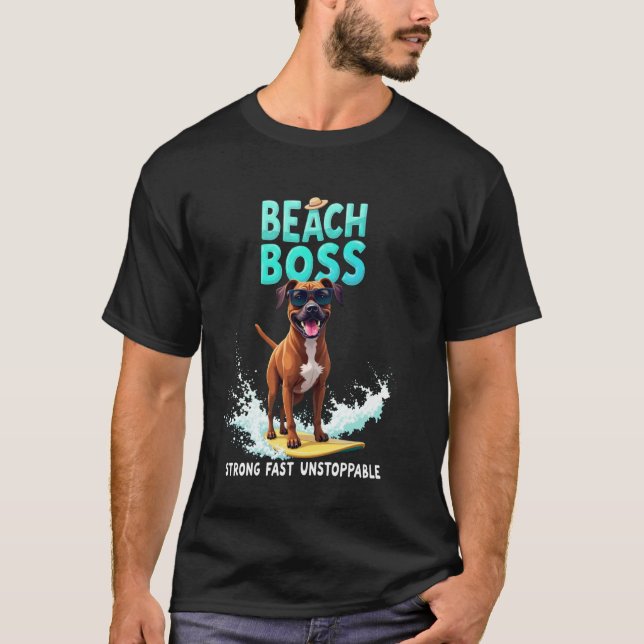 T-shirt Chien de boxer surfant cool (Devant)