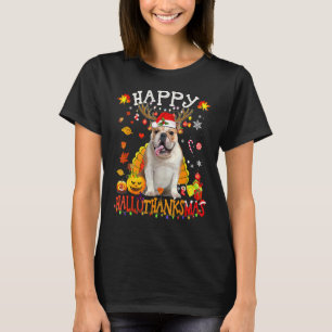 T-shirt Chien de Bulldog Happy Hallothanksmas Halloween Th