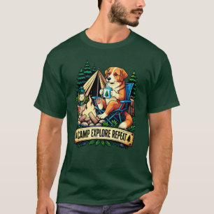 T-shirt Chien de camping près du feu de camp