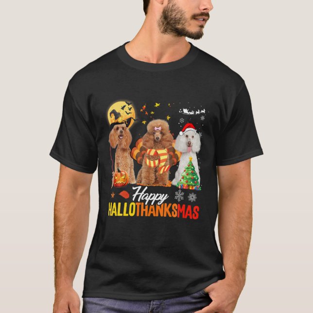 T-shirt Chien de caniche Hallothanksmas Halloween Thanksgi (Devant)