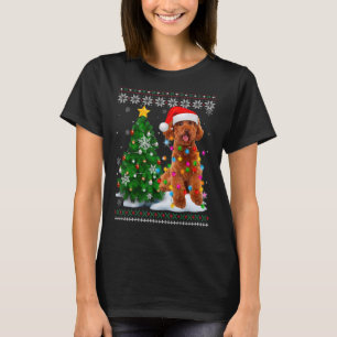 T-shirt Chien de caniche moche Santa Hat Arbre de Noël Lum
