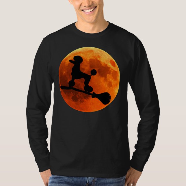 T-shirt Chien de caniche Silhouette Lune Halloween (Devant)