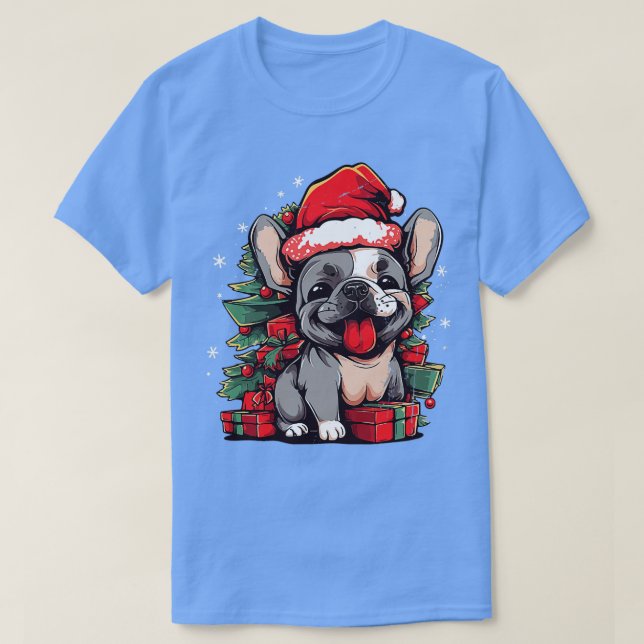 T-shirt Chien de Chien de Chien Français Lumières de Noël  (Design devant)