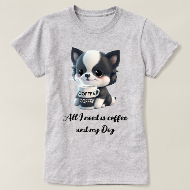 T-shirt Chien de chiot mignon graphique - J'aime le café (Design devant)