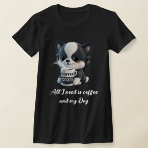 T-shirt Chien de chiot mignon graphique - J'aime le café