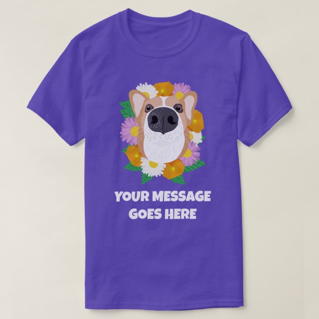 T-shirt Chien de Corgi avec Fleurs Personnalisé (Design devant)