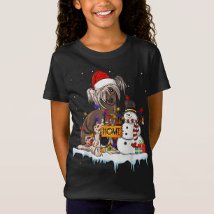 T-Shirt Chien de Crête Chinois amusant Noël Snowman Xmas L