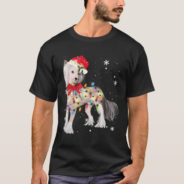 T-shirt Chien de Crète Chinois Noël Lumière Noël Maman Pap (Devant)