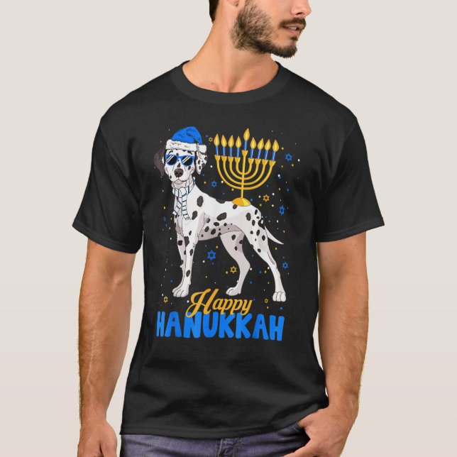 T-shirt Chien de Dalmatie juive Menorah heureux Hanoukka C (Devant)