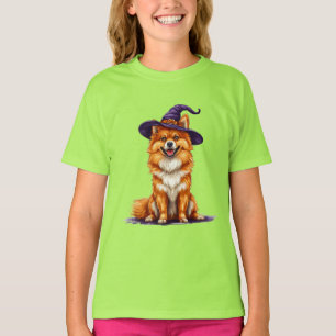 T-shirt Chien de dessin animé adorable portant un chapeau